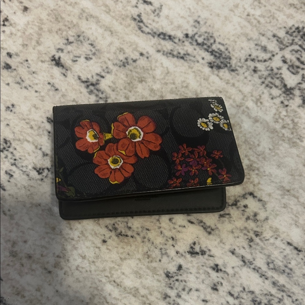 Coach Black Wallet with Floral Design